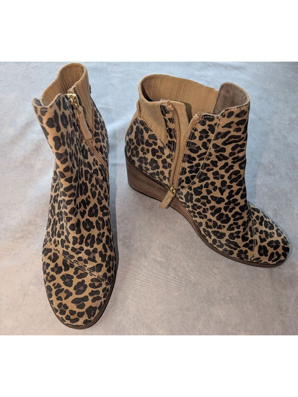 Tom Sadie Suede Leopard Print Wedge Ankle Boots